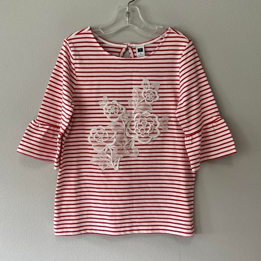Janie and Jack Striped Top with Embroidered Flower Size 10 NWT!
